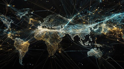 Poster - Networked connections spanning the globe, showing how technology bridges distances and connects people from all corners of the earth.
