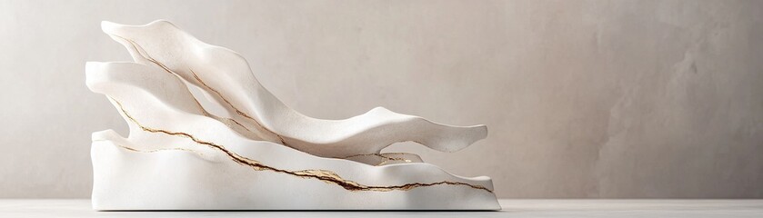 Poster - This abstract sculpture features golden cracks that symbolize strength through healing. Set against a neutral background, it radiates elegance and inspiration, perfect for minimalistic decor