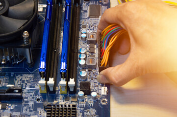 Fototapete - Top view of technician assembling computer parts