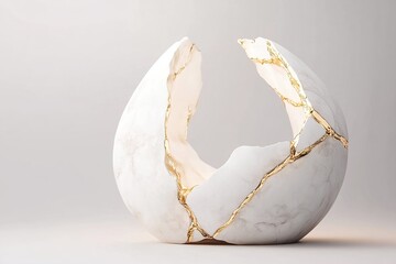 Poster - This abstract sculpture showcases visible golden cracks, symbolizing strength through healing, set against a soft neutral background that enhances its elegance and inspiring nature