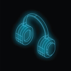 Poster - Glowing blue neon outline of headphones is showing modern technology concept