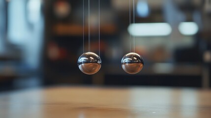 Poster - Two magnets floating in mid-air, held by a transparent string, with a subtle sense of tension, illustrating magnetic forces.