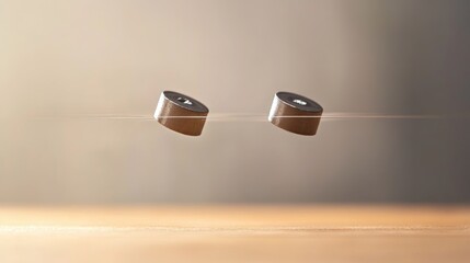 Poster - Two magnets in mid-air, connected by a transparent string, visualizing the concept of magnetic tension and energy.