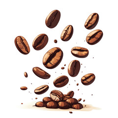 Poster - The image depicts many roasted coffee beans falling and landing on a pile of other coffee beans.