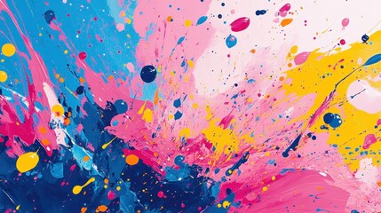 Poster - An explosion of vibrant pink blue yellow and magenta paint creates a dynamic abstract artwork
