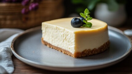 Wall Mural - A Slice of Exquisite Cheesecake with Fresh Blueberries