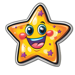 Aufkleber - The image shows a happy yellow cartoon star with a wide smile and sparkling eyes.