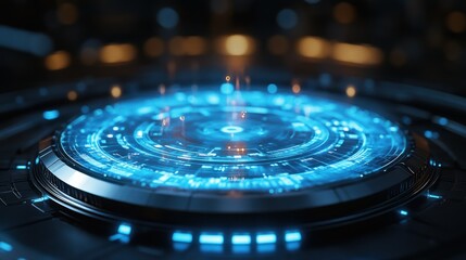 Poster - Futuristic circular interface glows with vibrant blue energy