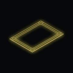 Poster - Neon yellow empty frame glowing on black background, isometric view