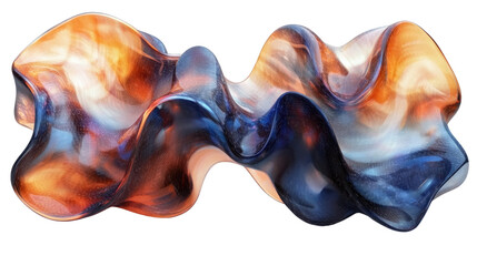 Abstract Glass Sculpture: A fluid, abstract glass sculpture in a blend of amber and blue tones. This artwork's swirling form creates a play of light and shadow, enhanced by the textures.