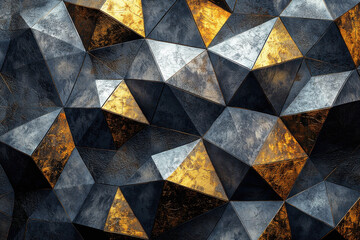 Poster - Luxurious metallic overlay of overlapping polygons creates striking contrast on deep textured backdrop