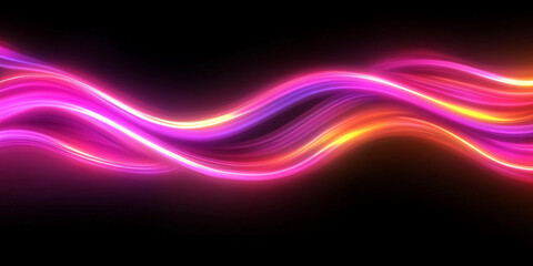 Poster - Colorful swirling lines of light create a dynamic visual effect in a dark setting, showcasing a vivid interplay of pink, purple, and orange hues. Generative AI