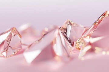 Poster - Faceted diamonds and shimmering gold shapes reflect soft pink light, creating a dazzling and luxurious atmosphere. The smooth neutral gradient provides ample space for text overlay