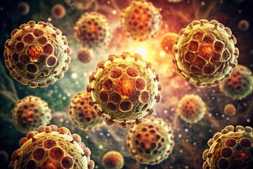 Aufkleber - Vintage Science: Seven Protected Cells, Gradient Color, Cellular Biology, Microscopic View