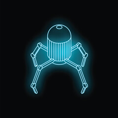 Poster - Neon blue robotic spider is walking in black background, representing concepts such as artificial intelligence, automation, and robotics