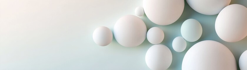 Poster - A minimalist arrangement features various circles and spheres against a soft-colored backdrop. The design emphasizes smooth shapes and subtle gradients, creating a modern aesthetic
