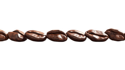 Poster - A close-up image of several roasted coffee beans arranged in a straight line against a black background.