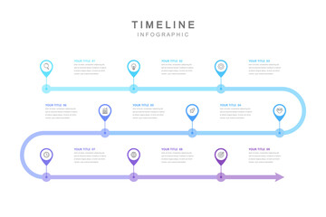 Wall Mural - business road map timeline infographic concept. with icons and 9 steps. can be used for workflow lay