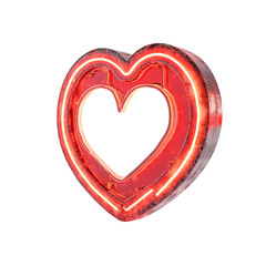 Poster - A three dimensional red heart shaped neon light with a white inner glow is shown against a black background.