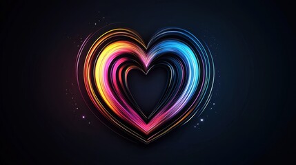 Poster - Vibrant Neon Heart Design Glowing Brightly on Dark Background Perfect for Digital Artwork and Creative Projects