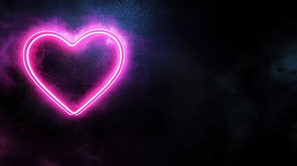 Poster - Neon Heart Shaped Light Glowing Brightly Against Dark Background with Mystic Atmosphere and Vibrant Colors