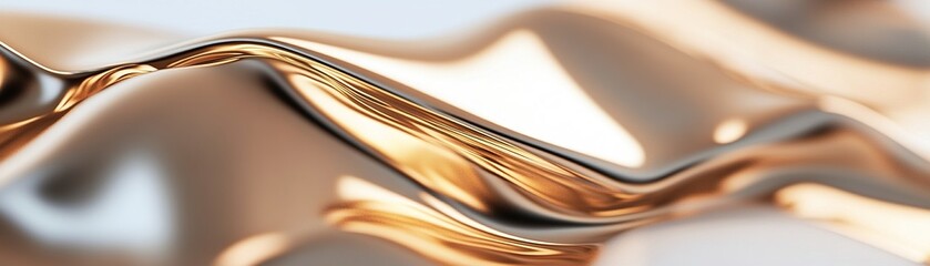 Poster - This polished gold surface showcases a unique abstract design with a mirror-like finish. Soft light creates intriguing reflections and subtle distortions, ideal for backgrounds