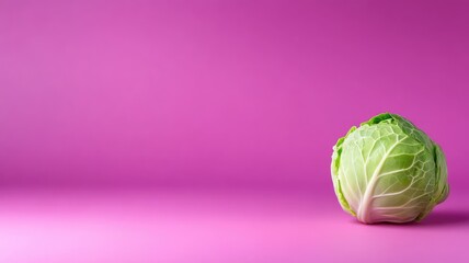 Wall Mural - Fresh green cabbage on pink background, healthy eating concept