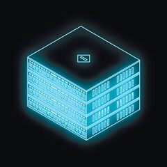 Poster - Futuristic glowing server rack representing data center, cloud computing, and information technology infrastructure
