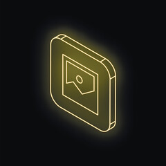 Poster - glowing neon yellow gallery icon on a black background represents storing and organizing digital pho