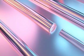 Canvas Print - A striking 3D background showcases sleek metallic panels illuminated by glowing blue and pink neon stripes, creating a dynamic atmosphere perfect for text overlay