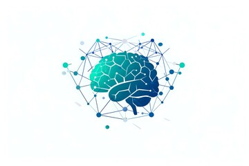 Poster - Stylized turquoise brain icon connected with network nodes and lines illustrating artificial intelligence, machine learning, and neural networks for technology presentations.