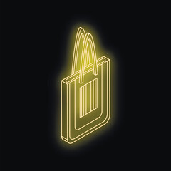 Poster - Glowing isometric shopping bag with barcode symbolizing online shopping and consumerism