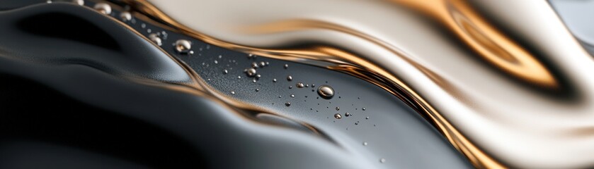 Poster - Softly glowing metallic textures weave elegantly through flowing patterns of gold and silver, set against a deep gray backdrop that allows for brand elements to shine