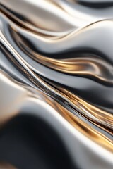 Poster - Intricate patterns of flowing metallic textures in gold and silver create a soft glow against a deep gray background, perfect for modern branding or design applications