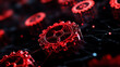 © Jason Yoder - Red gears with holographic networking and copy space on a black background