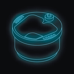 Poster - Glowing blue outline of a modern multi cooker highlighting innovative kitchen appliances