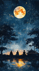 Wall Mural - a digital art scene encapsulating family traditions around the world during ramadan for a globally i