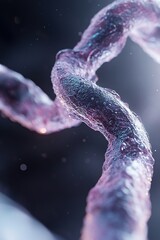 Poster - A flowing DNA helix interwoven with luminous vein-like elements in vibrant teal and purple tones captivates against a softly glowing dark background, allowing for branding space
