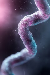 Poster - A dynamic DNA helix flows seamlessly, interwoven with luminous vein-like structures in captivating teal and purple hues. The dark background enhances the futuristic effect and depth