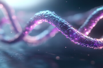 Poster - a detailed 3d rendering showcases a flowing dna helix interwoven with luminous vein-like structures 