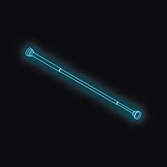 Poster - Neon telescopic stick glowing blue on black background, ideal for futuristic, sci fi, or technology concepts