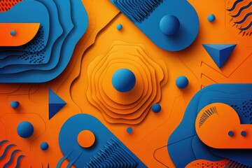 Poster - Abstract geometric painting with yellow, orange, and green triangles. Background image of blue and orange geometric shape with modern design. Digital art for artistic and modern design. AIG51.