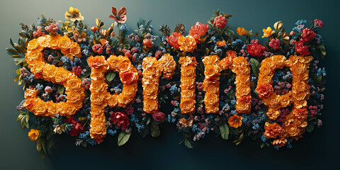 Wall Mural - Spring Text Made Of Floral Font