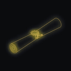Poster - Golden neon outline of a diploma scroll, celebrating academic success and the culmination of education