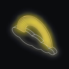 Poster - Neon rainbow on a stylized cloud glowing on a dark background, viewed from an isometric perspective