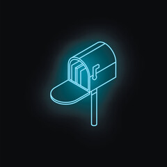 Poster - Open mailbox with letters inside glowing blue neon light style isometric icon isolated on black background