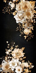 Wall Mural - Elegant floral arrangement with gold accents on dark background