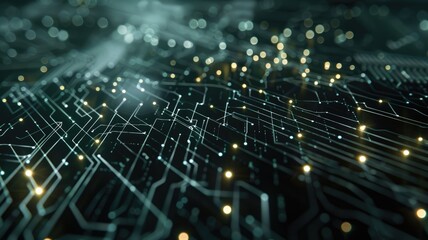 Poster - Vibrant color circuit board with detailed lines and patterns on a dark background. Digital art for design. Abstract image of wireframe or motherboard with glowing color with electronic parts. AIG53.