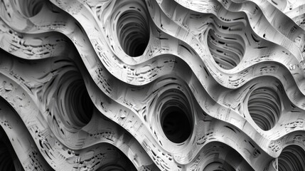Poster - Wavy blue abstract texture with layered shapes. Background image of 3D rendering artwork of curve line with gradient color and layered texture. Digital artwork for modern and fluid design. AIG51.