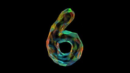 Poster - Colorful Glowing Number 6 Animation Isolated On Black Background